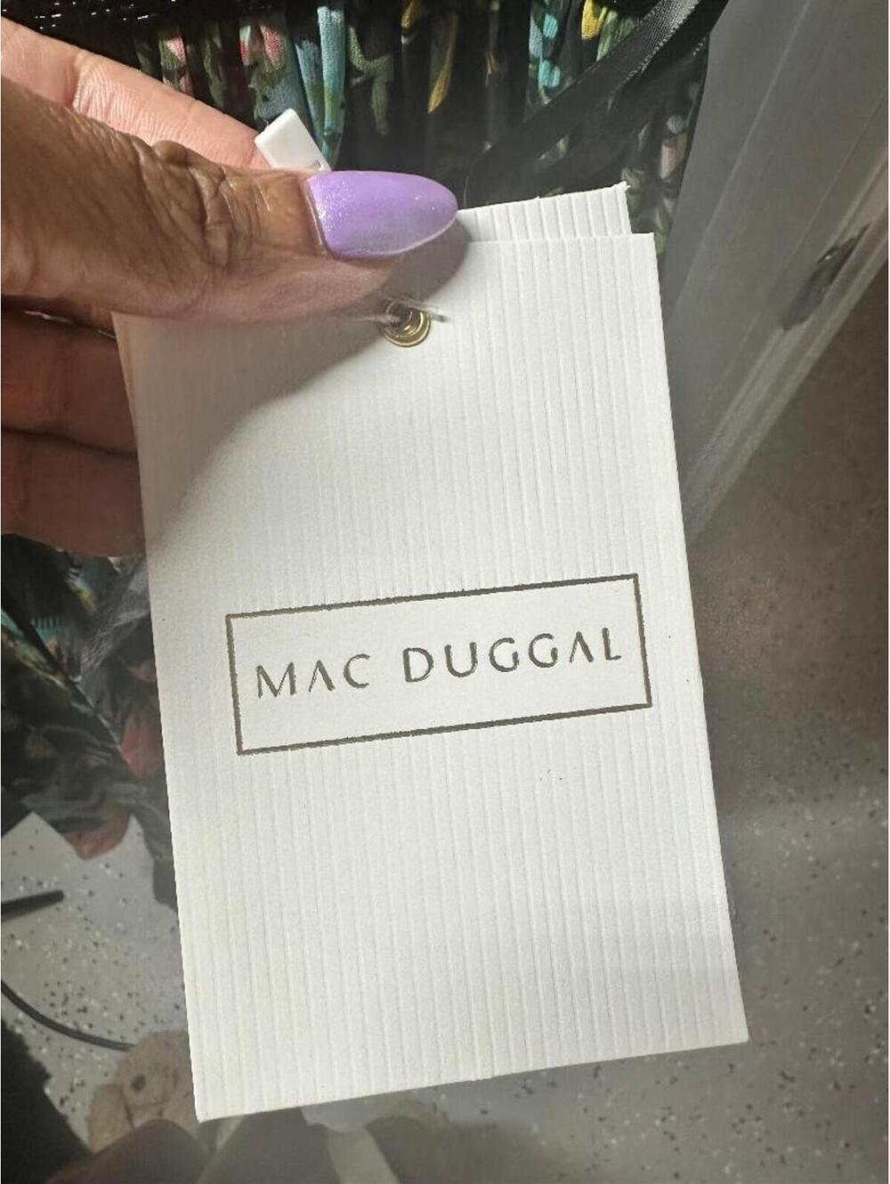 Mac Duggal Floral Midi Dress Size 8 NWT Sheer Overlay Beaded Waist Garden Party - Picture 5 of 5